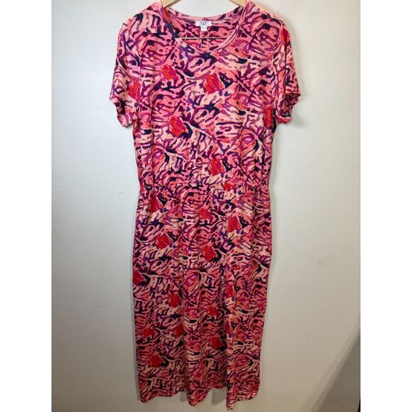 Nic+Zoe Blurred Midi Dress Women's Size Large Pink Multi Side Slit - Picture 4 of 11